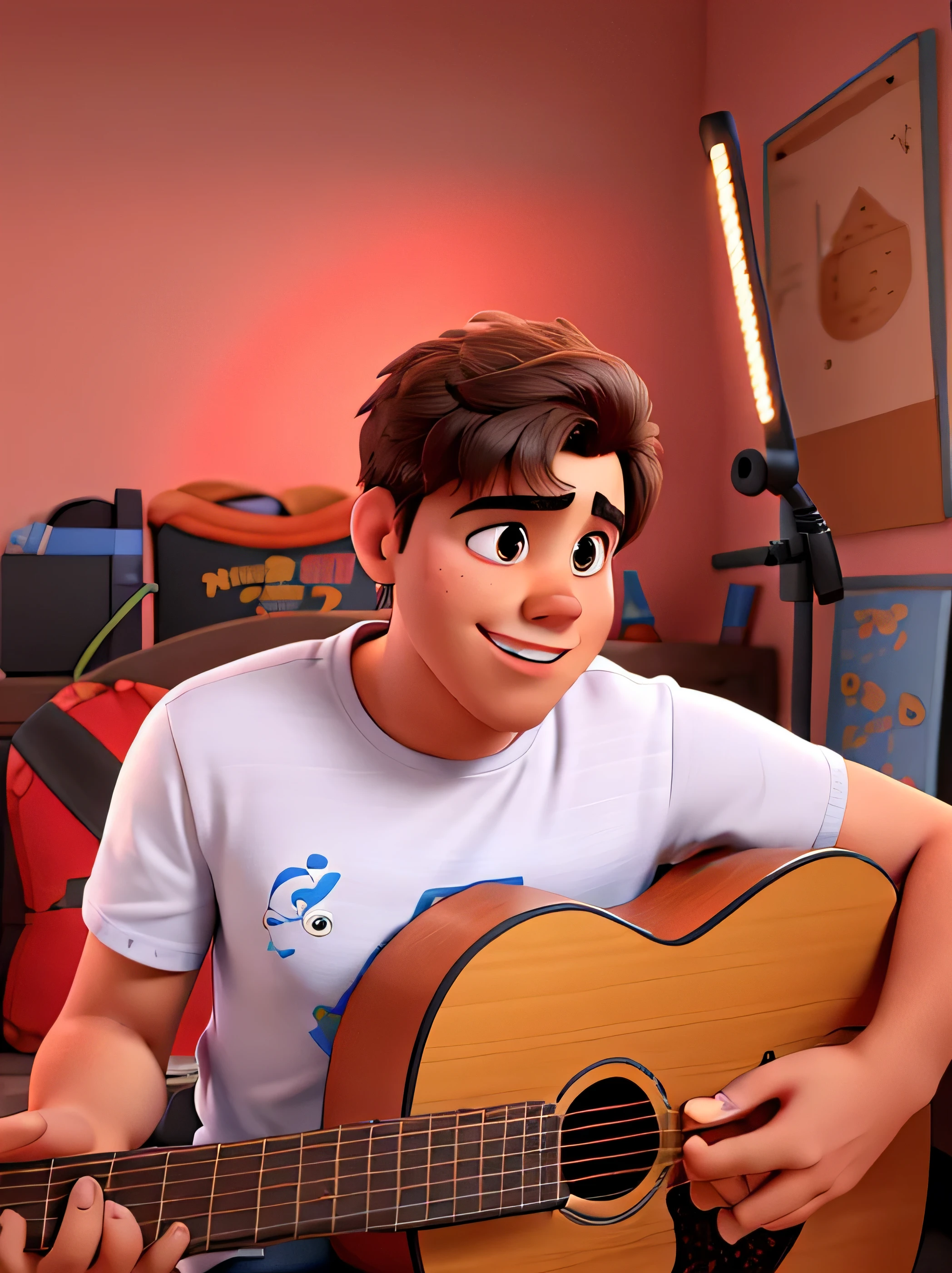 A man playing guitar, estilo disney pixar, alta qualidade, melhor qualidade