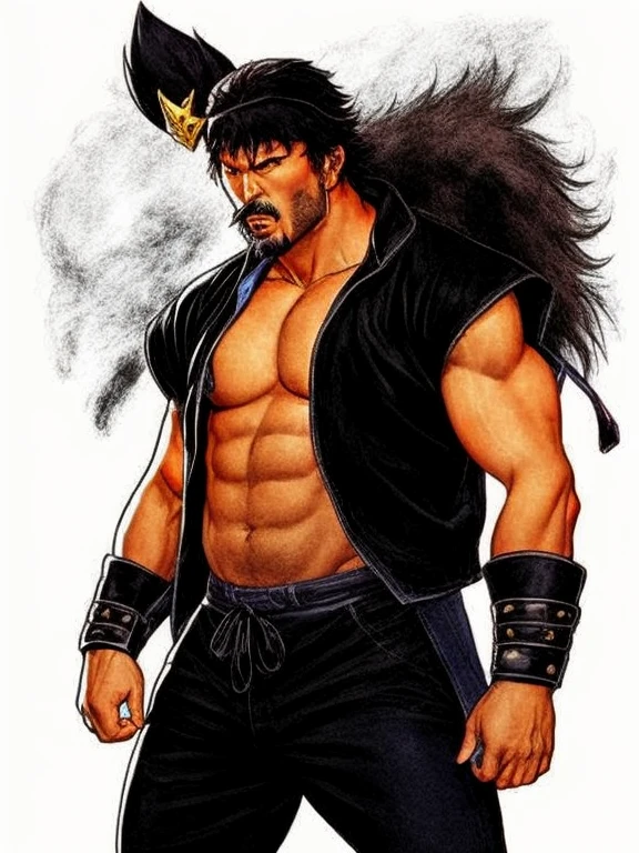 un dibujo de un hombre con una gran barriga y un gran pecho, arte jiro matsumoto, como personaje de tekken, arte de personajes la contra, Arte de Hirohiko Arakiwork, personaje de king of luchadores, Arte de Hirohiko Araki, Baki el garfio, por Akira Toriyama, Classic Rambo Iconic Pose, Postura de pastel de carne, Vic James