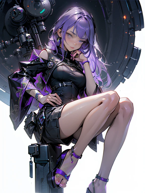 35mm, F/2.8, Incredibly hyper-detailed and intricately realistic, full body shot of a purple hair woman wearing high heels sandals with a short black dress posing for a picture with her Sniper Rifle (a Barrett .50cal). She is on top of an old Russian building. Cinematic lights, high detail, 4k image quality (((highly detailed face))), ((((4k)))) (((((unreal engine))))),