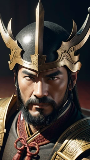 oriental、man in ancient chinese armor、Ancient Chinese man wearing a leather helmet、three kingdom、multiple warlords、highest quality、masterpiece、ultra high resolution、(realistic:1.4)、game poster、Clear and beautiful image quality、