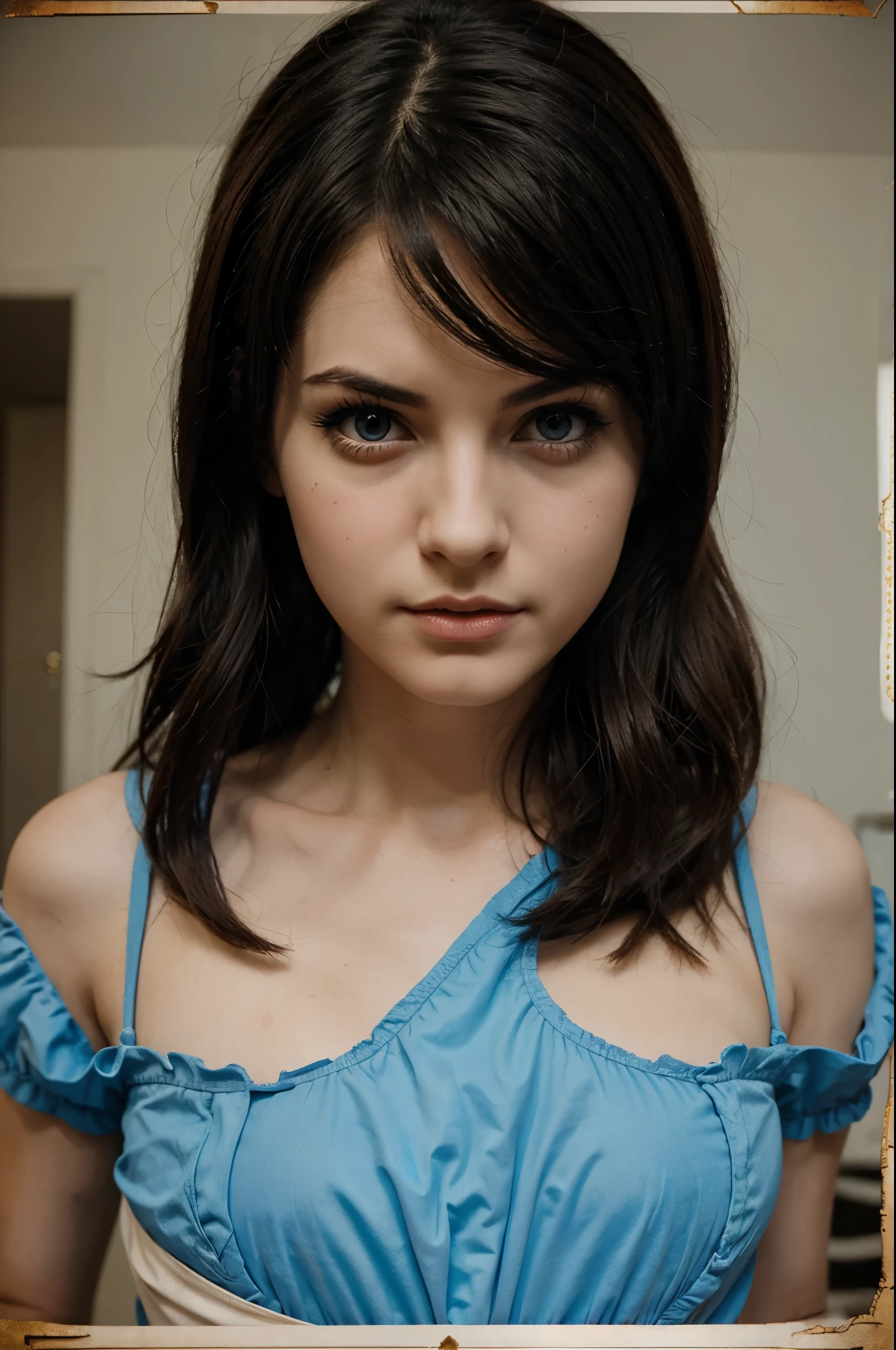 Brunette Full breasts blue eyes large ass full lips sweaty skin with an orgasm 