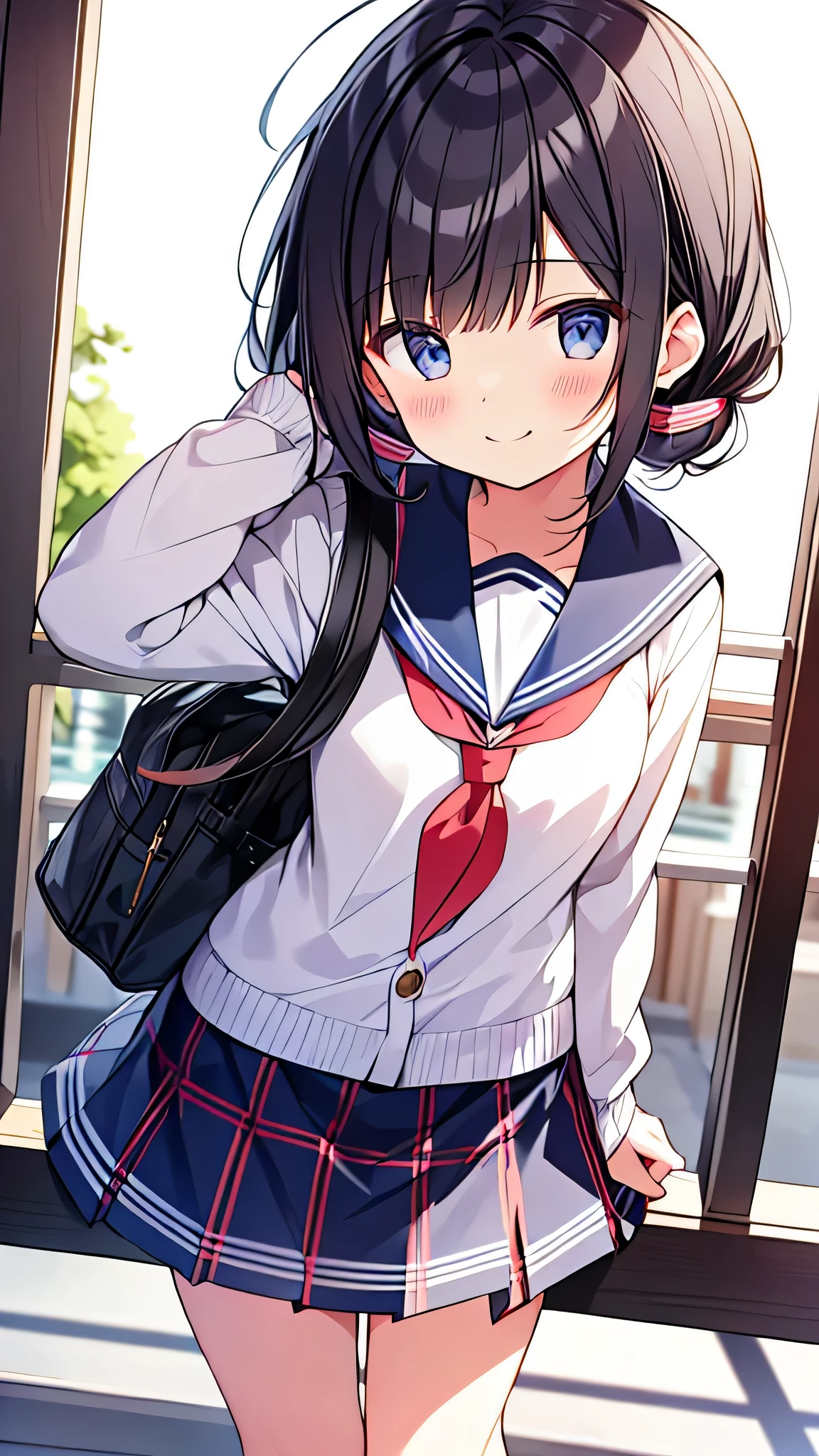 ((masterpiece)),((highest quality)),((Anatomical)),((Realistic)),((Detailed Description)),((Thin depiction)),((cute)),((女の子のcute部屋)),((Lori)),((Beautiful eyes)),((Baby Face)),((Petite)),((Bewitching Smile)),((school uniform)),((skirt)),