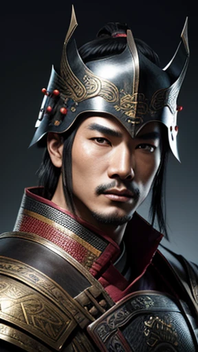 oriental、man in ancient chinese armor、Ancient Chinese man wearing a leather helmet、three kingdom、multiple warlords、highest quality、masterpiece、ultra high resolution、(realistic:1.4)、game poster、Clear and beautiful image quality、Handsome guy