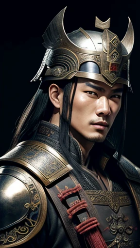 oriental、man in ancient chinese armor、Ancient Chinese man wearing a leather helmet、three kingdom、multiple warlords、highest quality、masterpiece、ultra high resolution、(realistic:1.4)、game poster、Clear and beautiful image quality、Handsome guy