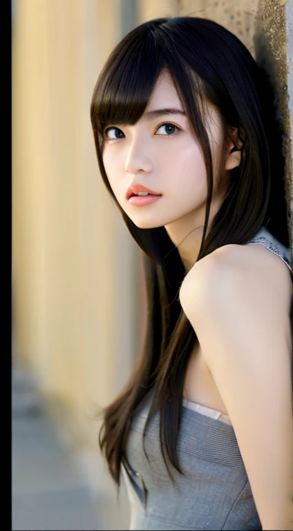 ((Full body)), Ultra-realistic capture, Highly detailed, high resolution 16k closeup of human skin. Skin texture must be natural, with enough detail to finely identify pores. Skin should look healthy, in a uniform tone. Use natural light and color, Black striated hair, Black long hair, ((Full body)), sit against the wall, From side, UHD, retinas, masterpiece, accurate, Anatomically correct, Super Detail, Textured skin, high details, High quality, Best Quality, high resolution, 1080p, HD, 4K, 8K