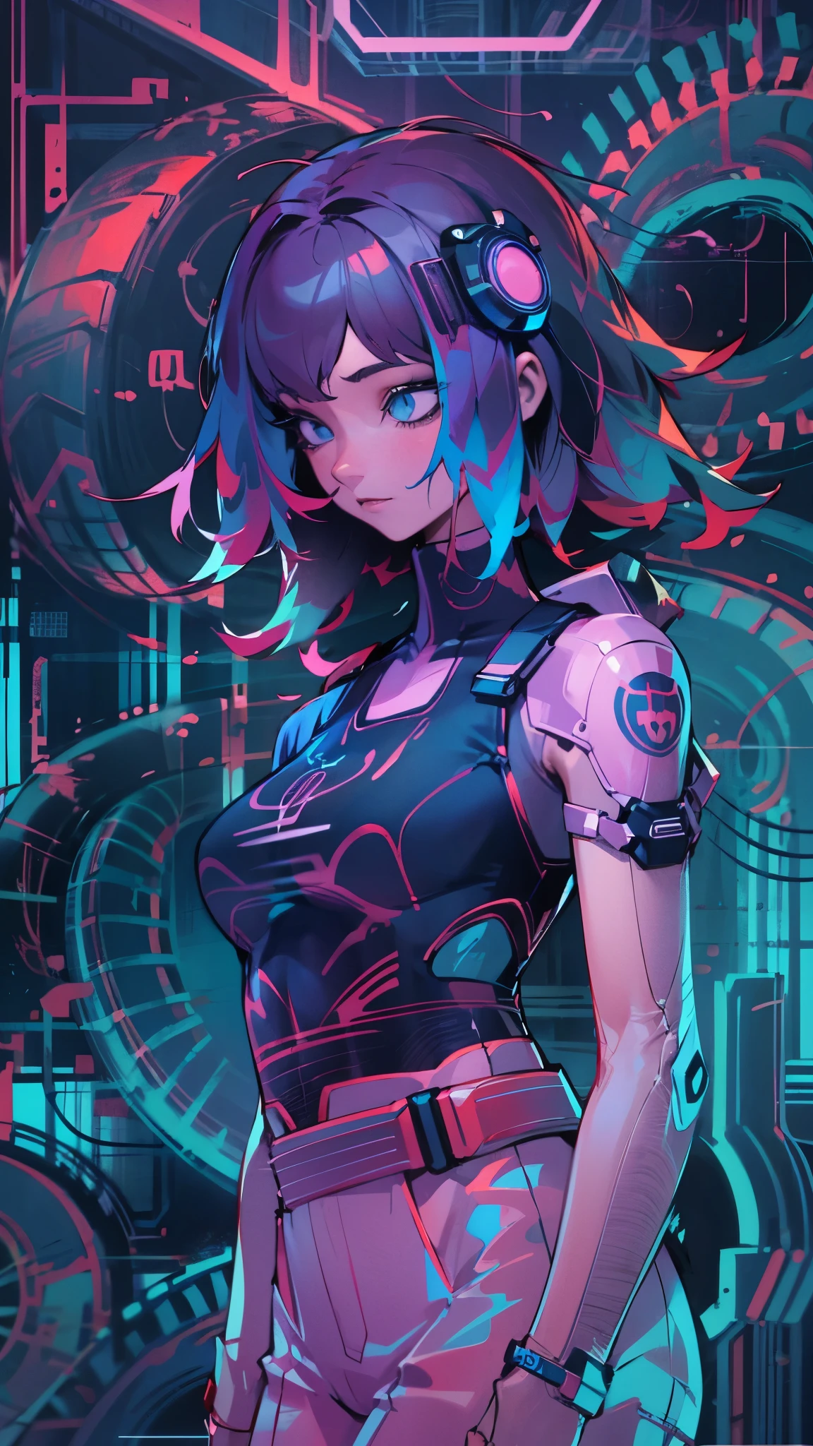 (Absurdo, Altas, ultra detalhados), 1girl, sozinho, olhos extremamente detalhados, (Arte Oficial, Beautiful and Aesthetic:1.2), (Arte Fractal:1.3), Colouring, Mais Detalhado, tecnologia cyberpunk neon azul roxo cobras em volta