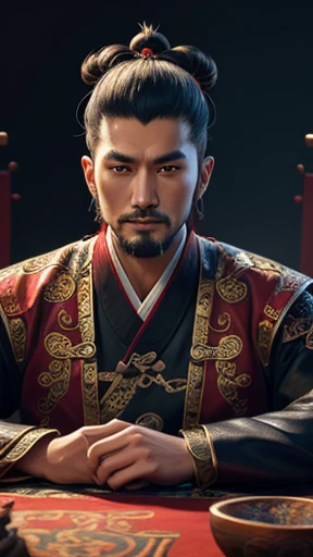oriental、man in ancient chinese clothes、ancient chinese topknot men、three kingdom、multiple warlords、highest quality、masterpiece、ultra high resolution、(realistic:1.4)、game poster、Clear and beautiful image quality、