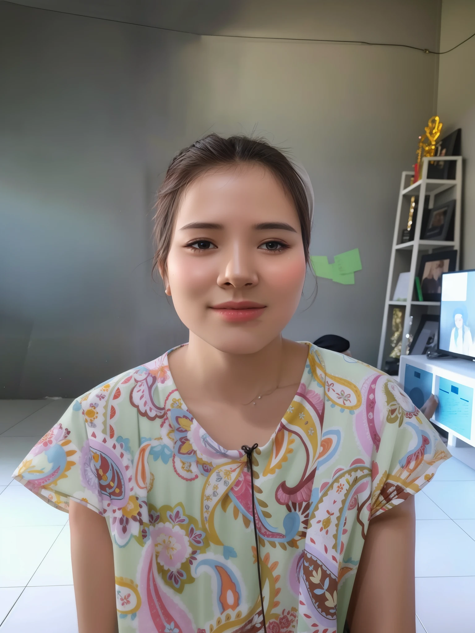 best quality, masterpiece, highreoslem female dress:1.4), necklace, Beautiful face, (upon body from head to waist:1.37), tyndall effect, photorealistic, dark studio, rim lighting, two tone lighting, 8k uhd, dslr, soft lighting, high quality, volumetric lighting, candid, Photograph, high resolution, 4k, 8k, Bokeh, (hyperrealistic girl), (illustration), (high resolution), (extremely detailed), (best illustration), (beautiful detailed eyeest quality), (ultra-detailed), (masterpiece), (wallpaper), (photorealistic), (natural light), (rim lighting), (detailed face), (high detailed realistic skin texture), (anatomically correct), (solo), (1 girl), (heterochromic eyes), (detailed eyes), (sparkling eyes), (long legs), (dynamic pose), (concentrated expression), (wearing hijab:1.4), (moslem headscarf:1.37), reading glasses.