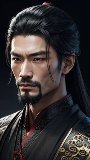 oriental、ancient chinese man in black clothes、ancient chinese hairstyle men、three kingdom、multiple warlords、highest quality、masterpiece、ultra high resolution、(realistic:1.4)、game poster、Clear and beautiful image quality、solo