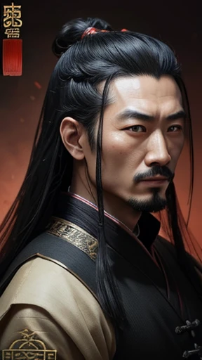 oriental、ancient chinese man in black clothes、ancient chinese hairstyle men、three kingdom、multiple warlords、highest quality、masterpiece、ultra high resolution、(realistic:1.4)、game poster、Clear and beautiful image quality、solo