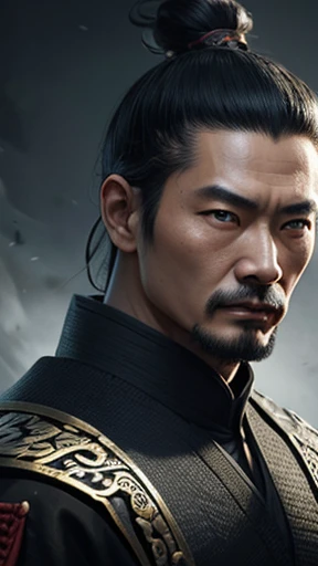 oriental、ancient chinese man in black clothes、ancient chinese hairstyle men、three kingdom、multiple warlords、highest quality、masterpiece、ultra high resolution、(realistic:1.4)、game poster、Clear and beautiful image quality、solo