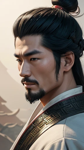 oriental、ancient chinese man wearing white clothes、ancient chinese hairstyle men、three kingdom、multiple warlords、highest quality、masterpiece、ultra high resolution、(realistic:1.4)、game poster、Clear and beautiful image quality、solo