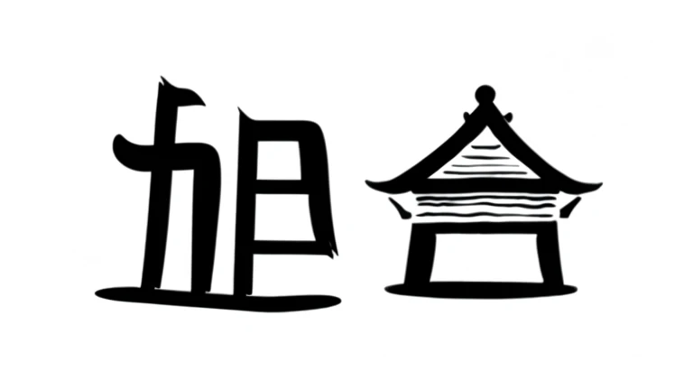a close up of a chinese existriting existith a pagoda in the background, Title Chinese characters, Chinese text, inspired by《Qiu Wen Tianjiang》, artexistork in the style of z.exist. arrive, inspired by雪州东阳, japanese text kanji, inspired by藤一
