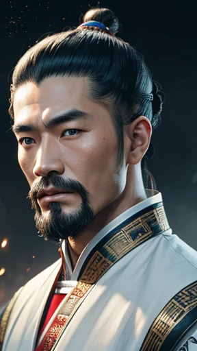 oriental、ancient chinese man wearing white clothes、ancient chinese hairstyle men、three kingdom、multiple warlords、highest quality、masterpiece、ultra high resolution、(realistic:1.4)、game poster、Clear and beautiful image quality、solo