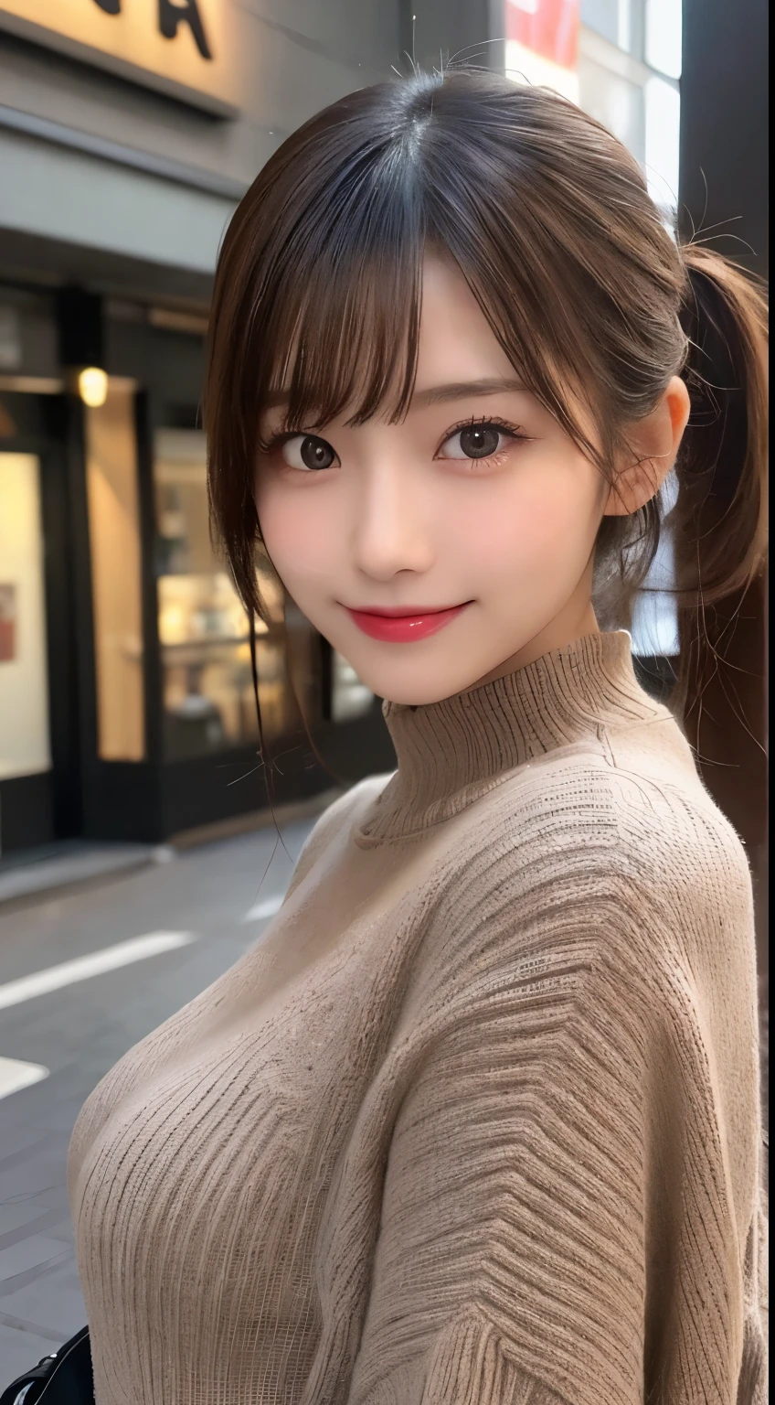 table top, highest quality, figure, super detailed, finely, High resolution, 8k wallpaper, 完璧なダイナミックな構figure, beautiful and fine eyes, tokyo fashion(winter clothes sedium hair,small breasts natural color lip, bold sexy pose,smile,Harajuku、20 year old girl、cute、sexy shot looking at camera