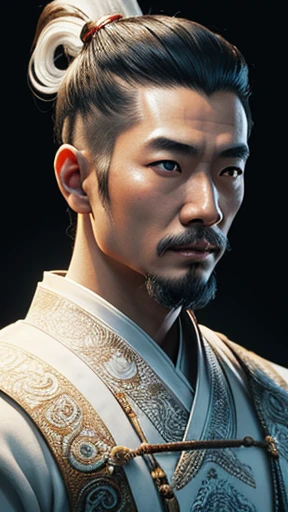 oriental、ancient chinese man wearing white clothes、ancient chinese hairstyle men、three kingdom、multiple warlords、highest quality、masterpiece、ultra high resolution、(realistic:1.4)、game poster、Clear and beautiful image quality、solo