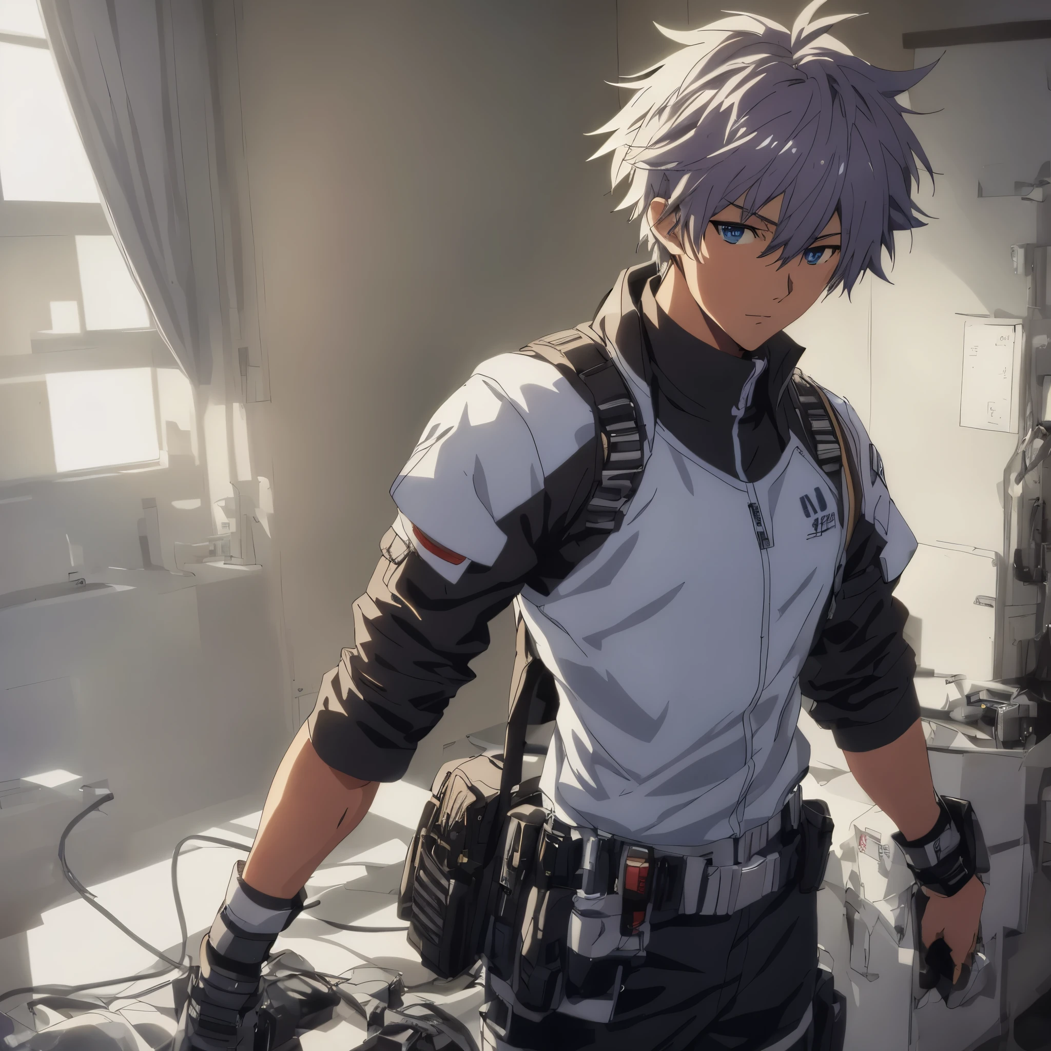 1 male, solo, anime character wearing combat suit, kaworu nagisa, anime handsome man, male anime character, tall anime guy with blue eyes, hajime yatate, anime. soft lighting, fubuki, handsome anime pose, yukito kishiro, young anime man, official art, makoto kano, male anime style