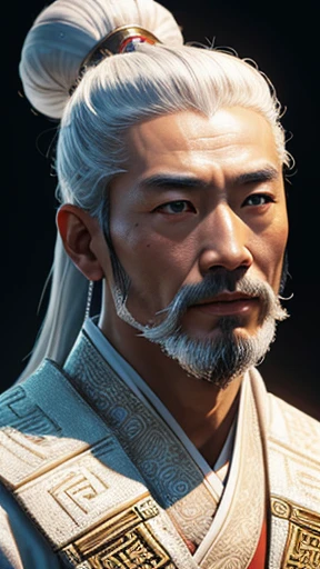 oriental、ancient chinese man wearing white clothes、ancient chinese hairstyle men、three kingdom、multiple warlords、highest quality、masterpiece、ultra high resolution、(realistic:1.4)、game poster、Clear and beautiful image quality、solo