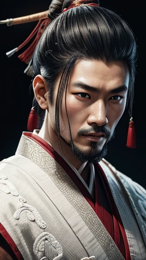 oriental、ancient chinese man wearing white clothes、ancient chinese hairstyle men、three kingdom、multiple warlords、highest quality、masterpiece、ultra high resolution、(realistic:1.4)、game poster、Clear and beautiful image quality、solo