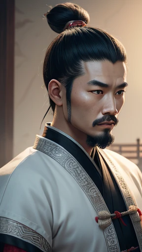 oriental、ancient chinese man wearing white clothes、ancient chinese hairstyle men、three kingdom、multiple warlords、highest quality、masterpiece、ultra high resolution、(realistic:1.4)、game poster、Clear and beautiful image quality、solo
