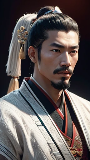 oriental、ancient chinese man wearing white clothes、ancient chinese hairstyle men、three kingdom、multiple warlords、highest quality、masterpiece、ultra high resolution、(realistic:1.4)、game poster、Clear and beautiful image quality、solo