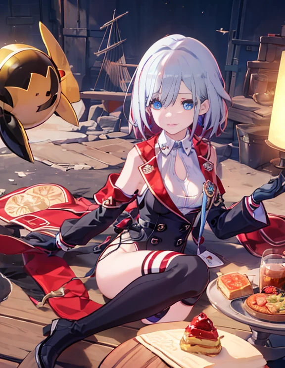 highest quality,sleeping face up in bed,Crab crotch,please show me your boots,thigh high boots,Leotard sneak peek,glove,Strange thieves,elegant, 1 girl, body suit,cute, blushed, looking at the viewer, from below, prison,blue eyes, beautiful eyes, beautiful background, particles of light, Light of the sun, dramatic lighting, outside, shiny, realistic, table top, highest quality, super detailed, be familiar with, scenery, beautiful and fine eyes, fine hair