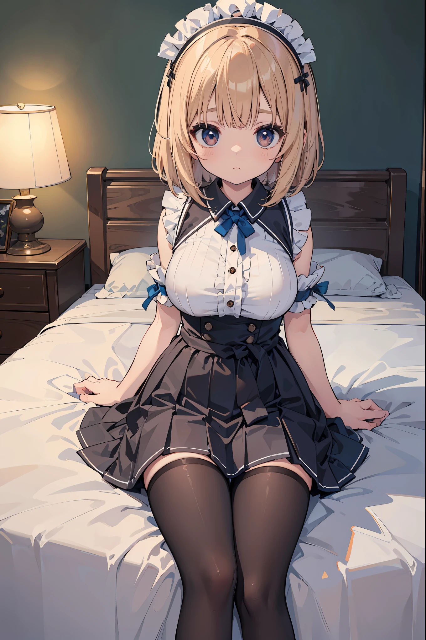 room, feminine decoration, young adult, woman, beautiful, sexy, medium breasts, wide hips, small waist, shapely legs, perfect thighs, shy, blushing, sensitive, looking at viewer, casual wear, checking patterned miniskirt, blouse, translucent blouse, wet blouse, fully open unbuttoned blouse, bra visible under the blouse, sweaty and wet body, excited, lying down, bed, on the pillow head resting, seductive,