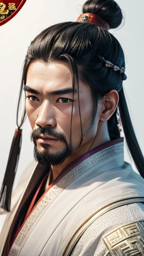 oriental、ancient chinese man wearing white clothes、ancient chinese hairstyle men、three kingdom、multiple warlords、highest quality、masterpiece、ultra high resolution、(realistic:1.4)、game poster、Clear and beautiful image quality、solo