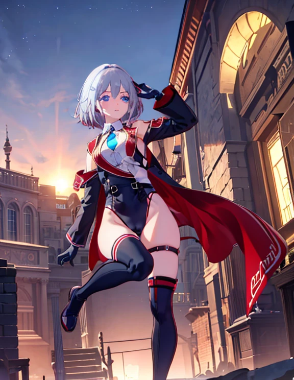 highest quality,sleeping face up in bed,Crab crotch,please show me your boots,thigh high boots,Leotard sneak peek,glove,Strange thieves,elegant, 1 girl, body suit,cute, blushed, looking at the viewer, from below, prison,blue eyes, beautiful eyes, beautiful background, particles of light, Light of the sun, dramatic lighting, outside, shiny, realistic, table top, highest quality, super detailed, be familiar with, scenery, beautiful and fine eyes, fine hair