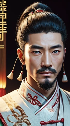 oriental、ancient chinese man wearing white clothes、ancient chinese hairstyle men、three kingdom、multiple warlords、highest quality、masterpiece、ultra high resolution、(realistic:1.4)、game poster、Clear and beautiful image quality、solo