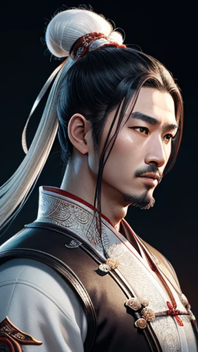 oriental、ancient chinese man wearing white clothes、ancient chinese hairstyle men、three kingdom、multiple warlords、highest quality、masterpiece、ultra high resolution、(realistic:1.4)、game poster、Clear and beautiful image quality、solo