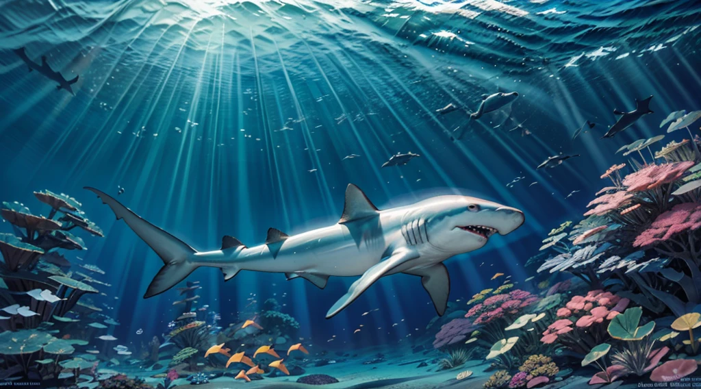 stylish anthropomorphic shark, jacket, metal necklace, cool, walking pose, city streets