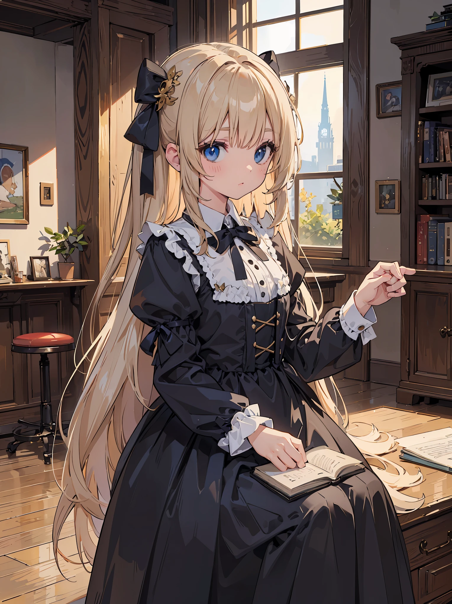 (masterpiece、highest quality、absolute resolution、Ultra-realistic Work、Intricate and meticulously detailed realistic materials and textures and light sources、perfect anatomy)、break ウェーブのかかった長い髪、Beauty、lolita fashion , break、SF