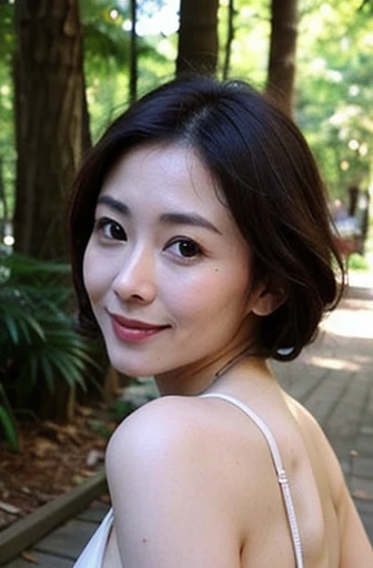 Transparent beautiful skin、speak slowly and politely、bright personality、positive personality、Hidden core strength、black hair suits you、Makeup that is not too flashy、Makeup looks natural、beautiful posture、micro bikini、Swimwear in small sizes、Small size white bikini、dark brown hair, light brown eyes, Japanese actress face, woman, Japanese actress in her 50s,beautiful aunt, (highest quality: 1.4), (ultra high resolution: 1.2), ultra high resolution, (fine eyes), (detailed facial features), HDR, 8K resolution, Terrace in the forest,Plump erotic body、Glamour、slightly larger breasts,glossy lips、((cowboy shot)),The beauty of slim abs: 1.3,a seductive look, super fine face, delicate eyes, double eyelid, smile, Home、sexy pose、Erotic Poses、It feels like he&#39;s clearly inviting me、Pheromones are emitted、Erotic