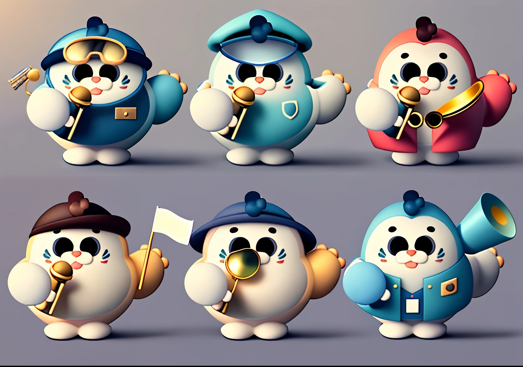 seal，different outfits，microphone，magnifying glass，trumpet，