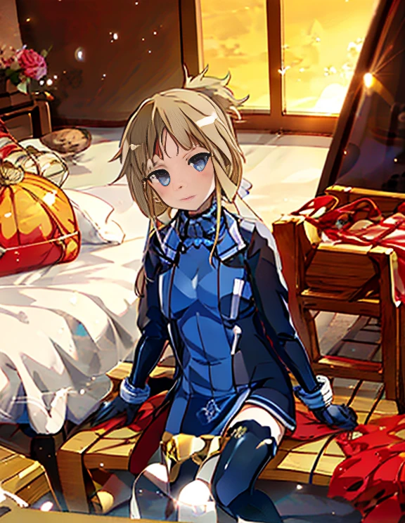 highest quality,sleeping face up in bed，Crab crotch，please show me your boots，thigh high boots，leotardチラ見せ，glove，Strange thieves，elegant, 1 girl, leotard，body suit，cute, blushed, looking at the viewer, from below, prison，blue eyes, beautiful eyes, beautiful background, particles of light, Light of the sun, dramatic lighting, outside, shiny, realistic, table top, highest quality, super detailed, be familiar with, scenery, beautiful and fine eyes, fine hair