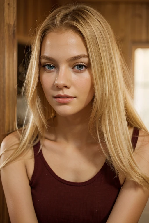 a beautiful woman with long blonde hair, , weiches Licht von der Seite, beautiful blonde girl, sexy girl, 2 2 Jahre altes weibliches Model, attraktiv, Blonde Goddess, natural beauty blonde girl, front view white sweater, pose attraktiv, sexy Aussehen, with natural light background, White top, Pose casual, enge Kleidung
