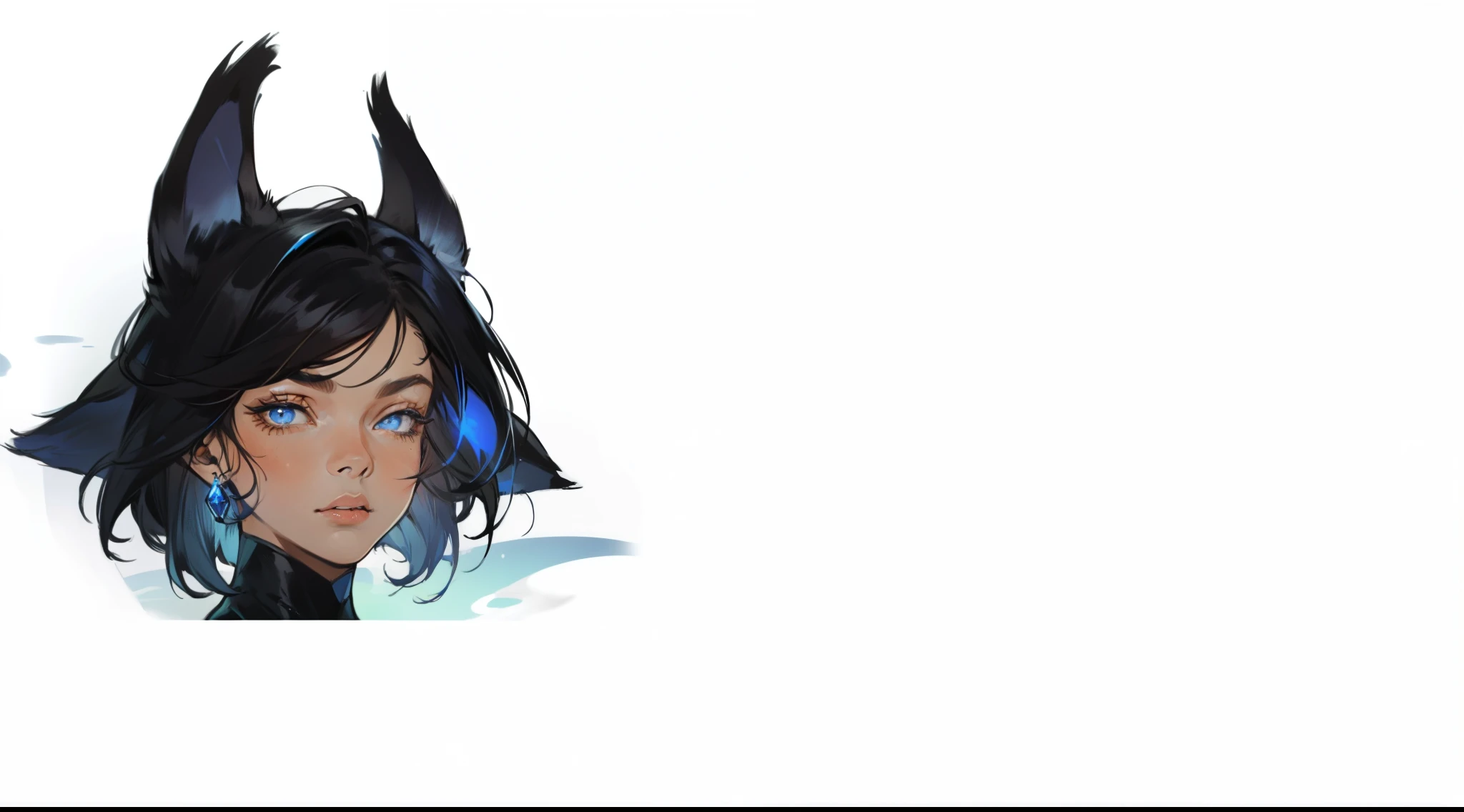 ((masterpiece, best quality))1 girl,face close-up,  blue eyes, short hair,black hair, Blue pick dye, fox ears,ears glow