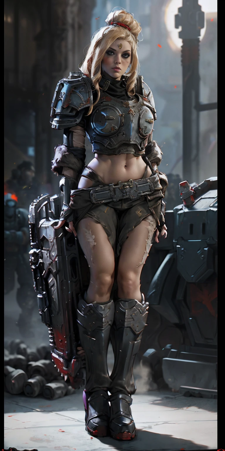 female warrior, warhammer sororita, Warhammer 40000: Boltgun, full body, ready for combat