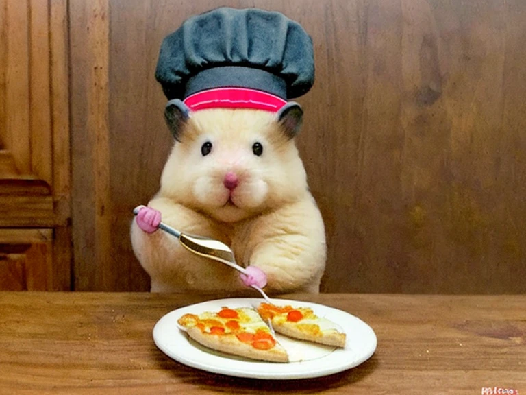 (masterpiece, highest quality, super detailed, very delicate and beautiful, High resolution, super detailed背景), 1 hamster, alone, Bake pizza, chef hat, perfect anatomy