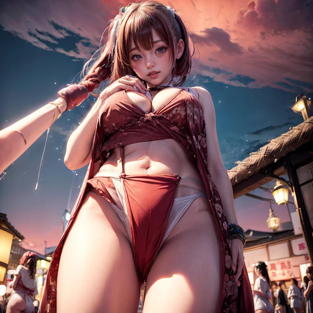 ((NSFW:-1.2)), (((nipple:-0.99))), ((bokeH, Acutance:0.85, ultra-detailed:1.35)), (((from below))) . The background is the downtown area at (Twilight:1.4), (((Red-dyed clouds above hed:1.3))), { The Sky takes up more than third of the composition | (many colorful Lights:1.2) | lens flare | Burning | Haze | (luminous Particles) | lightnings | Mystic sight | Systemic | Underboob } . (Masterpiece:1.2) of professional Analog photo with Hasselblad, (((realistic and photorealistic with touch of rawness:1.37))) . ((( A group photo of KAWAII girls in WHITE Fundoshi, at Hakata Gion Ymakasa Festival ))), ((Extremely detailed KAWAII face variations)) .(((parasol:-1))) Assfocus with looking ahead .