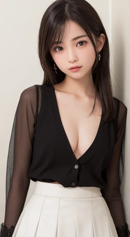 smile、night、Raw photo、(((ultimate beauty portrait)))、((glowing skin))、1 girl、 beautiful girl from Prague、bright look、((brown hair))、(cleavage)、(flare skirt:1.5)、((Big eyes that shine like jewels))、open cardigan、open your clothes、pantyhose、Glossy and glossy skin、(medium hair)、(silky ponytail hair)、(standing)、(from below)、under the skirt、(from below下着の接写)、eyeliner、beautiful bangs、hair between eyes、((masterpiece、最high quality、super detailed、film light、intricate details、High resolution、very detailed))、detailed background、8KUHD、Digital single-lens reflex camera、soft light、high quality、film grain、Fujifilm XT3 、shallow depth of field、natural soft light、Kamimei、rich bust、naked、pussy、Erotic
