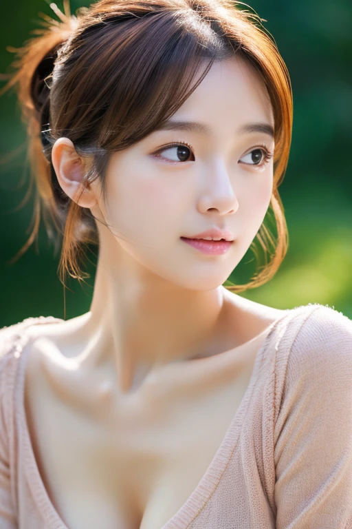 finely detail, hight resolution, hightquality、Perfect dynamic composition, Beautiful detailed eyes, Medium Hair, small tits、Natural Color Lip,Kamimehibuya、20 years girl、1 persons、Transparent skin、Glowing hair、masutepiece, Best Quality, Illustration, Ultra-detailed, finely detail, hight resolution, 8K、The correct state of the human body、Randomly cute poses,Ponytail hair,beauty legs,Perfect beautiful face,KPOP Idol Face,Face that feels ecstasy,nude tank top,Background blur, cleavage highly expose, nipple can see through