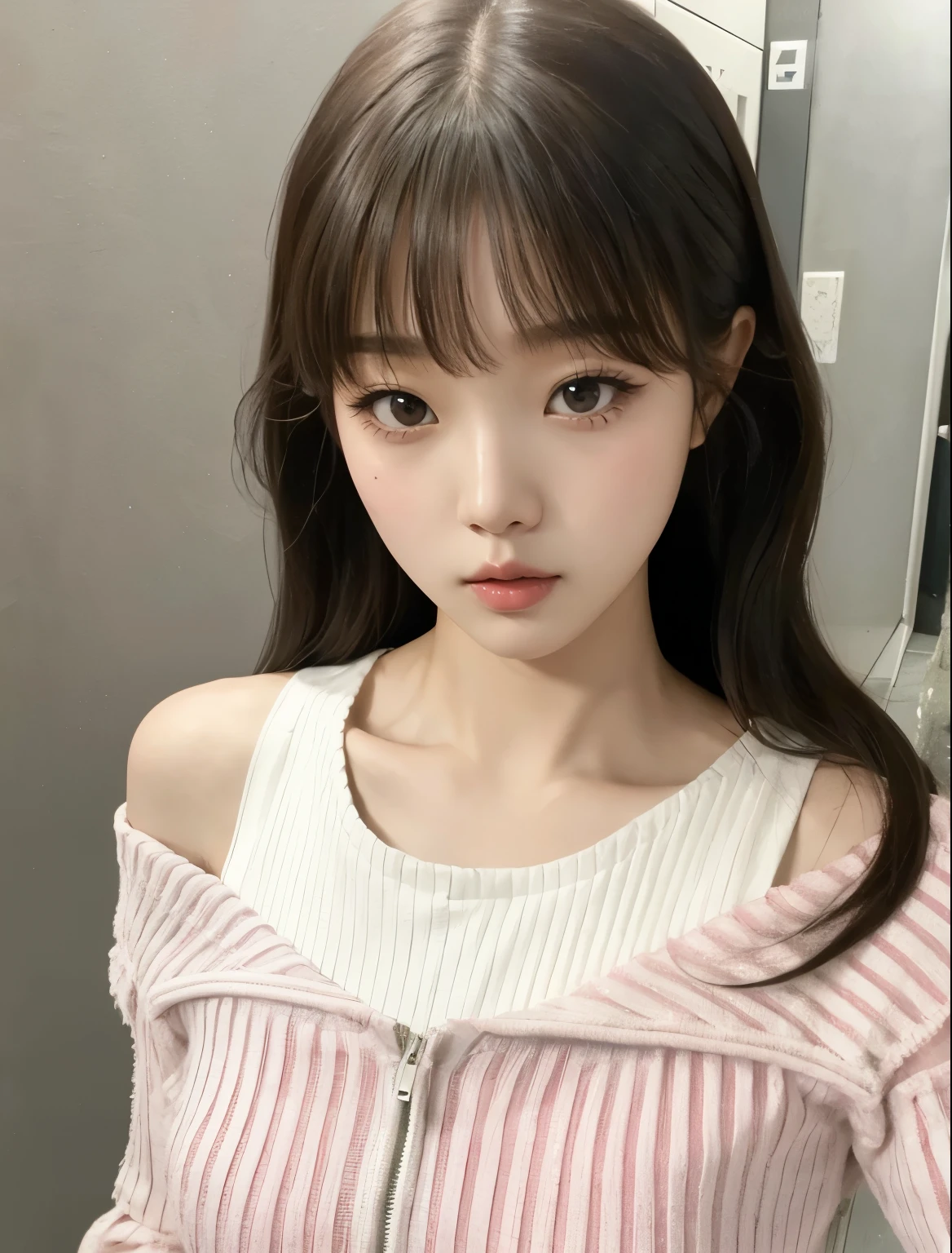 Wonyoung from IVE face, foto realista, ultra HD, 8k, big juicy lips