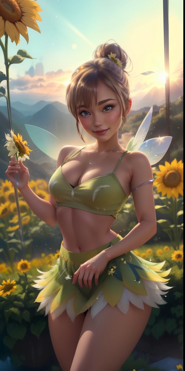 (Tinker Wife:1),Tinker Bell、mini skirt、clear feathers、 smile, cute, cute pose, looking at the viewer, thick thighs, single hair bun hair, ponytail hair, (Strapless Green Dress:1),grassland、flower garden、sunflower、 (fairy wings), are flying, (chest focus:1.2), From above,
(realistic:1.2), (realism), (masterpiece:1.2), (highest quality), (Super detailed), (8K, 4K, Complex),(full body shot:1),(cowboy shot:1.2), (85mm),particles of light, lit, (very detailed:1.2),(detailed face:1.2), (Gradation), software, colorful,(fine eyes:1.2),
(detailed landscape, in a glass bottle:1.2),(detailed background),detailed landscape, (dynamic angle:1.2), (dynamic pose:1.2), (third law_composition:1.3), (Action range:1.2), wide shot, dawn, alone,