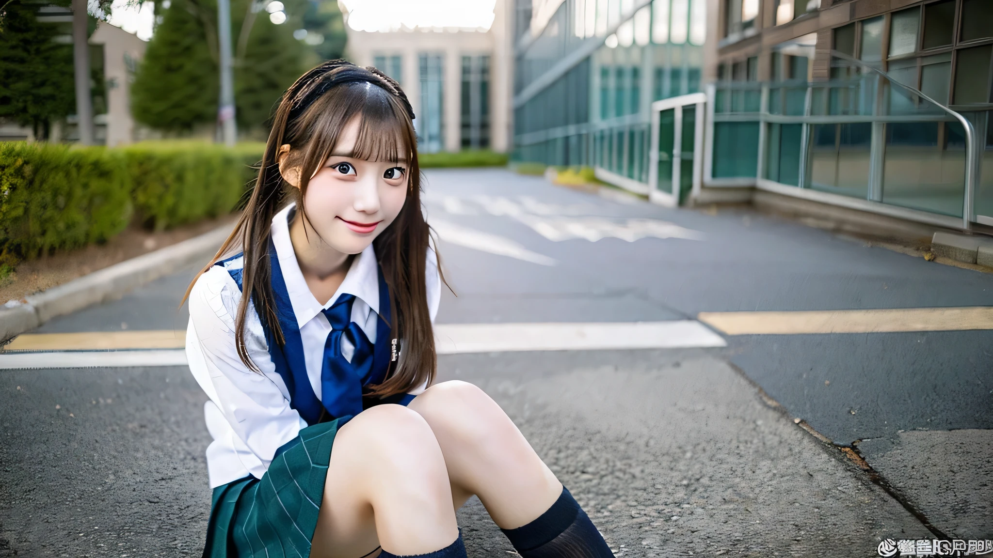 Cute high school girl 18 years old in miniskirt uniform