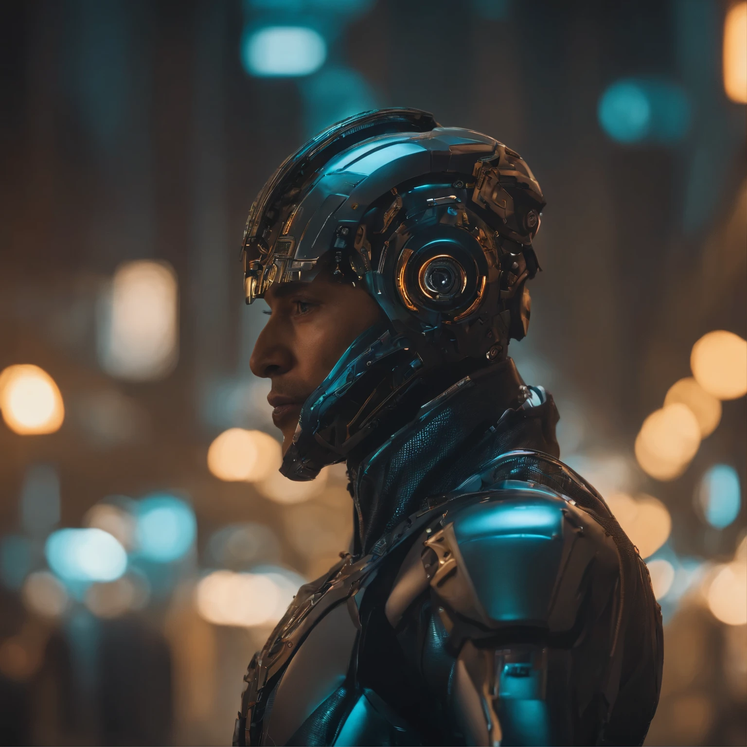 cyber punk perssonage,male people,quadratic element,mechs,Detail portrayal,facial,arm,lisses,4K,Mechanical anthropomorphism