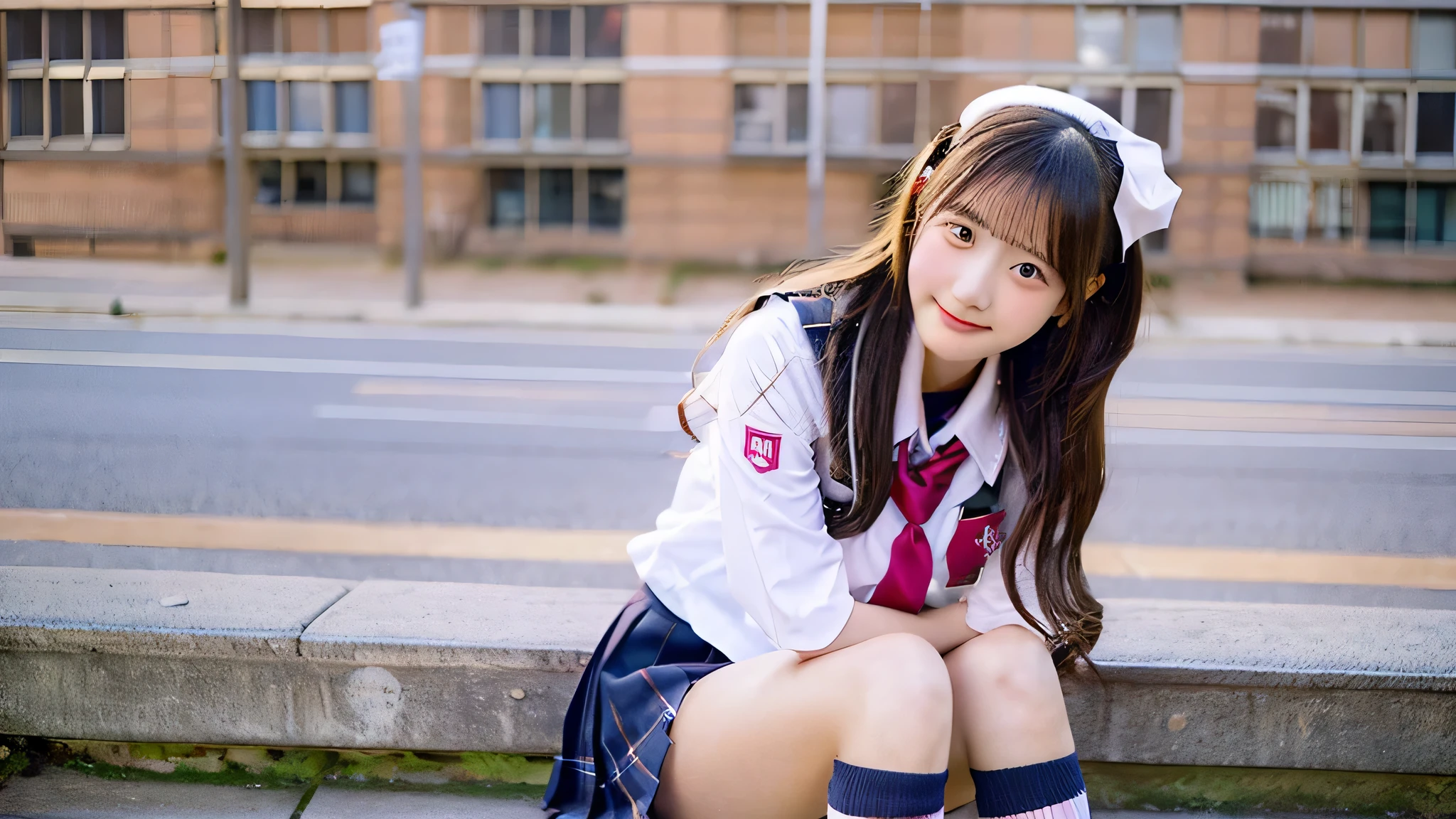 cute japanese girl (18-year-old) Wearing high school uniform and pink miniskirt handing out Valentine chocolates