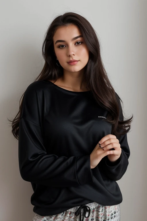 photo instagram, femme russe de 21 ans, cheveux courts, cheveux noirs, portrait en gros plan, pull-over, clivage, Pâle, ombres dures, pyjama