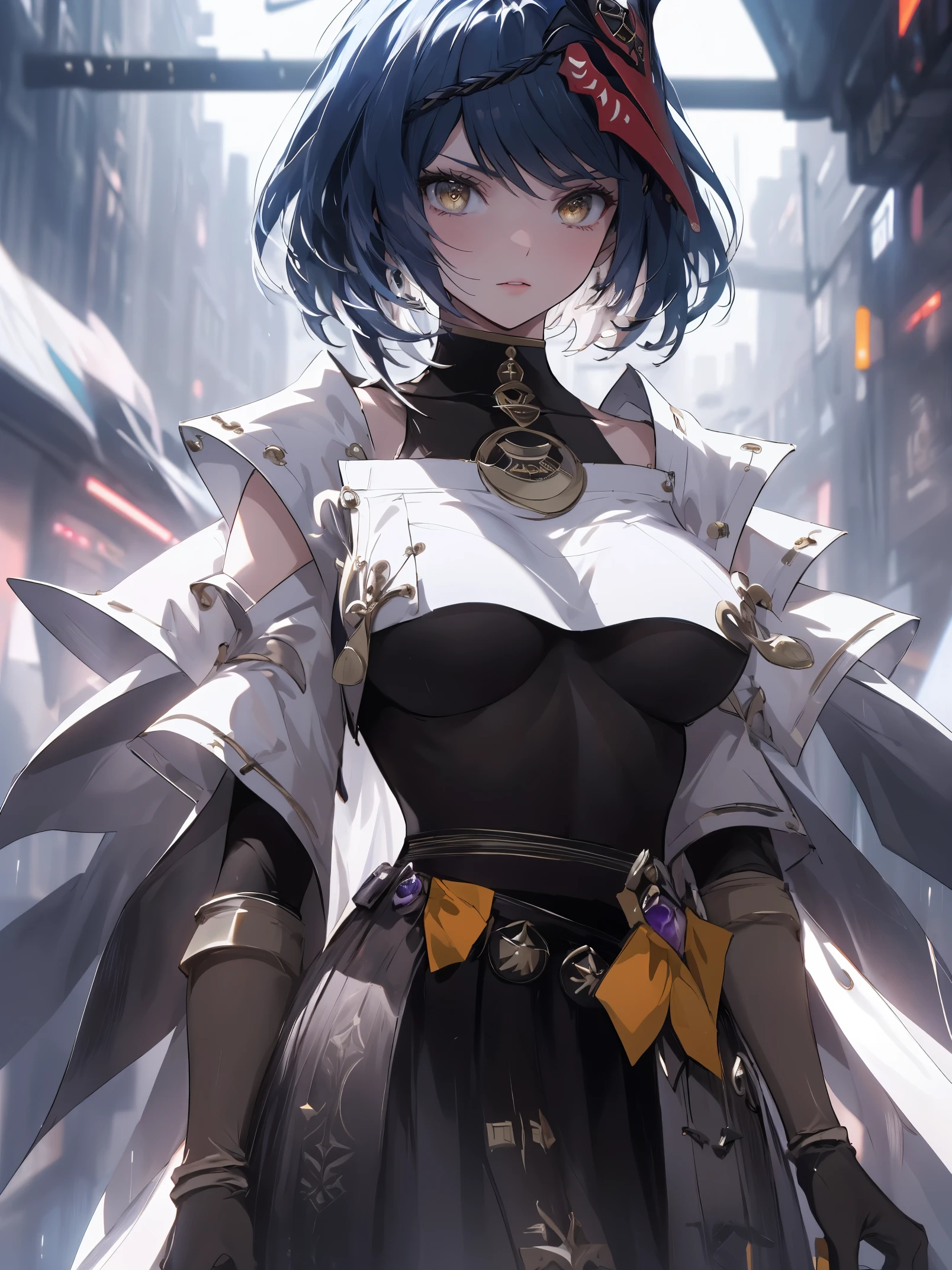 A girl wearing transparent clothes, Kujou Sara from Genshin Impact, stands in a cyberworld. She is the main focus of the painting. Her clothes are see-through, creating a sense of mystery and allure. Kujou Sara holds a glowing weapon in her hand, adding to the futuristic and cyber-themed atmosphere of the scene.

The background is predominantly white, emphasizing the contrast of Sara's figure. The white background also gives the painting a clean and minimalist aesthetic, making Sara and her glowing weapon stand out even more.

The quality of the image is of the highest standard, with a resolution of 4k or 8k, ensuring every detail and texture is captured. The painting aims to be realistic, with careful attention to anatomical accuracy and precise rendering of light and shadow.

The overall style of the painting is a masterpiece, combining elements of realism and fantasy. The transparent clothes and cyberworld setting add a touch of surrealism to the artwork.

The color palette should be vibrant and eye-catching, with a focus on blues and purples to enhance the cyberworld atmosphere and create a sense of futuristic energy. The lighting in the painting should be dynamic, with bright highlights and dramatic shadows to accentuate Sara's figure and create a sense of depth.

Ultimately, the aim of this prompt is to create a high-quality, realistic artwork featuring Kujou Sara in a cyberworld, wearing transparent clothes and holding a glowing weapon. The painting should be a masterpiece, showcasing attention to detail, vivid colors, and dynamic lighting.